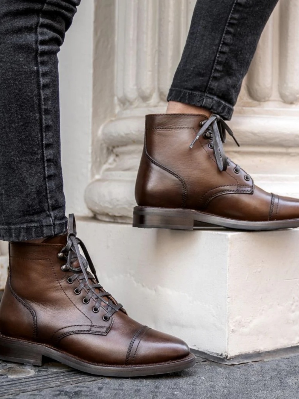 Thursday Boot Company Brown Leather Lace-Up Ankle Boots “Captain” Model - Picture 2 of 6